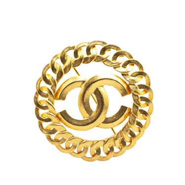 Gold Chanel Gold Plated CC Chain Brooch - image 1