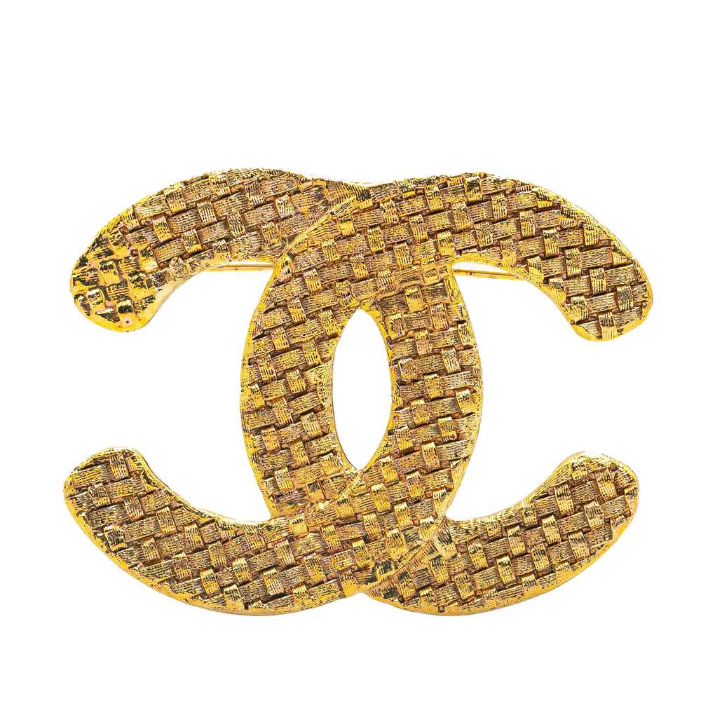 Gold Chanel Gold Plated CC Brooch - image 1