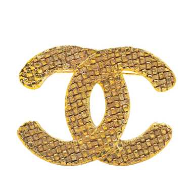 Gold Chanel Gold Plated CC Brooch - image 1