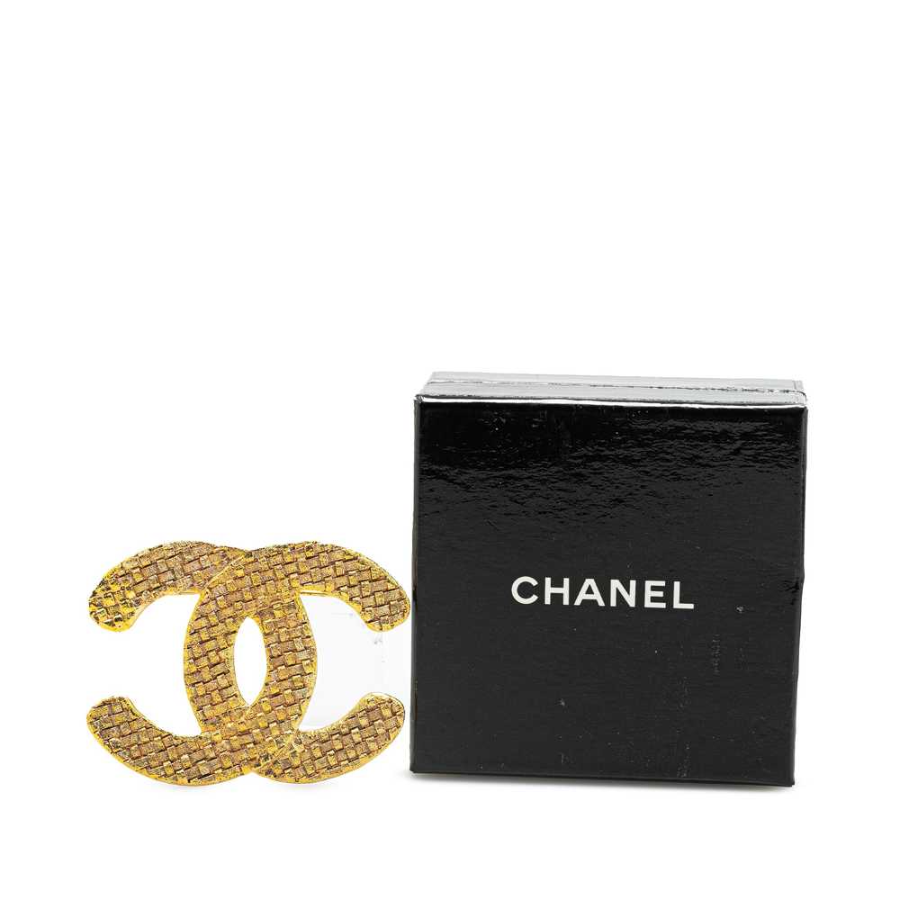 Gold Chanel Gold Plated CC Brooch - image 6