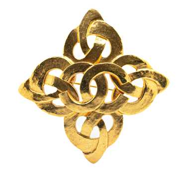 Gold Chanel Gold Plated CC Flower Brooch - image 1