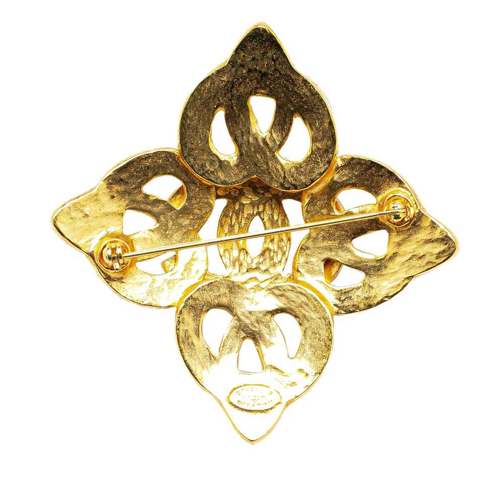Gold Chanel Gold Plated CC Flower Brooch - image 2