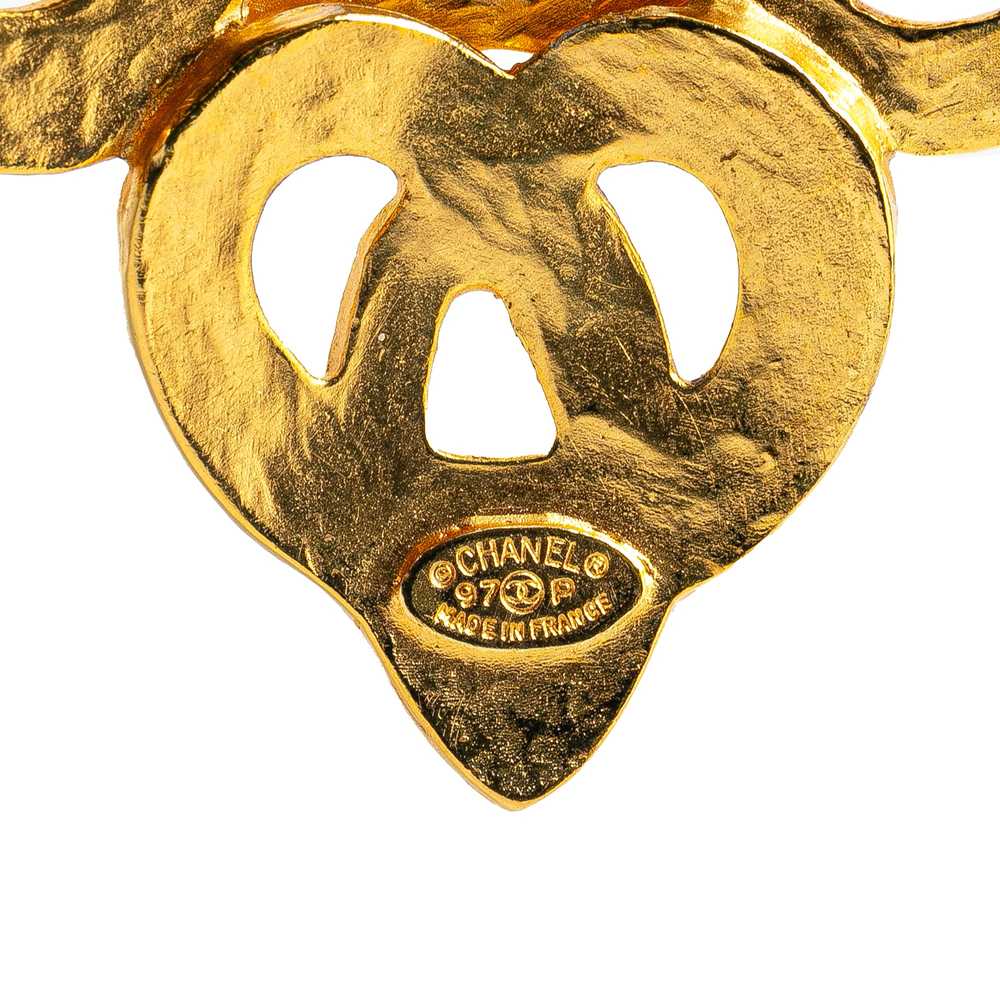 Gold Chanel Gold Plated CC Flower Brooch - image 3