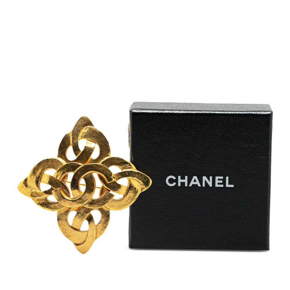 Gold Chanel Gold Plated CC Flower Brooch - image 4