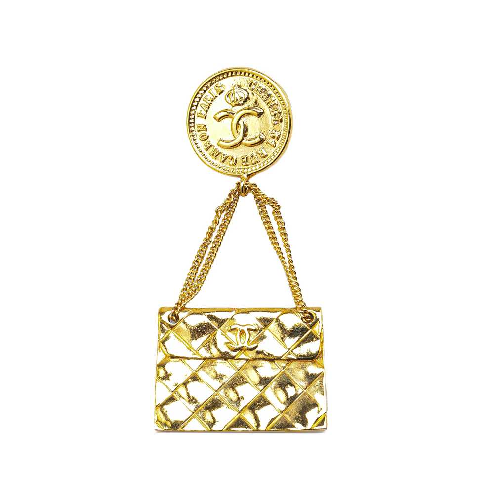 Gold Chanel Gold Plated CC Quilted Flap Bag Brooch - image 1