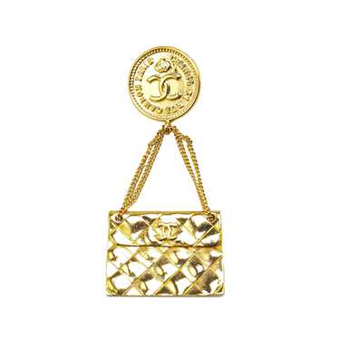 Gold Chanel Gold Plated CC Quilted Flap Bag Brooch - image 1