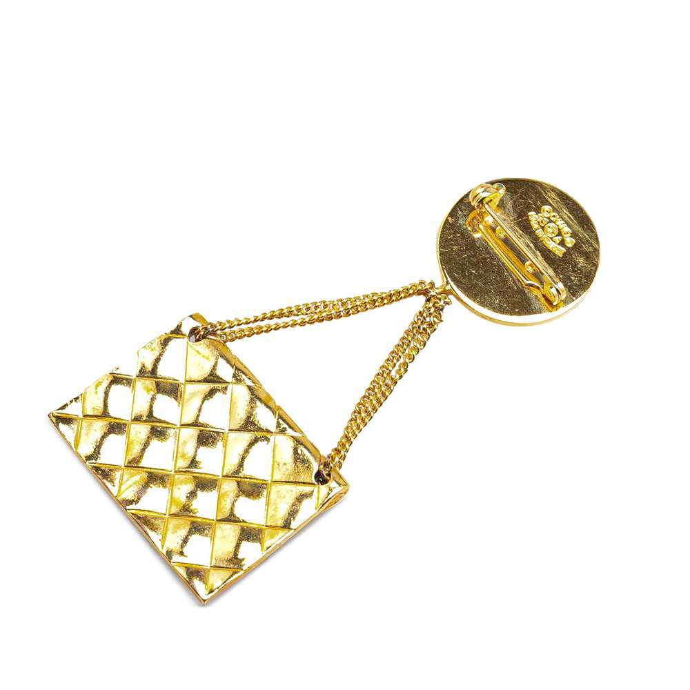 Gold Chanel Gold Plated CC Quilted Flap Bag Brooch - image 2