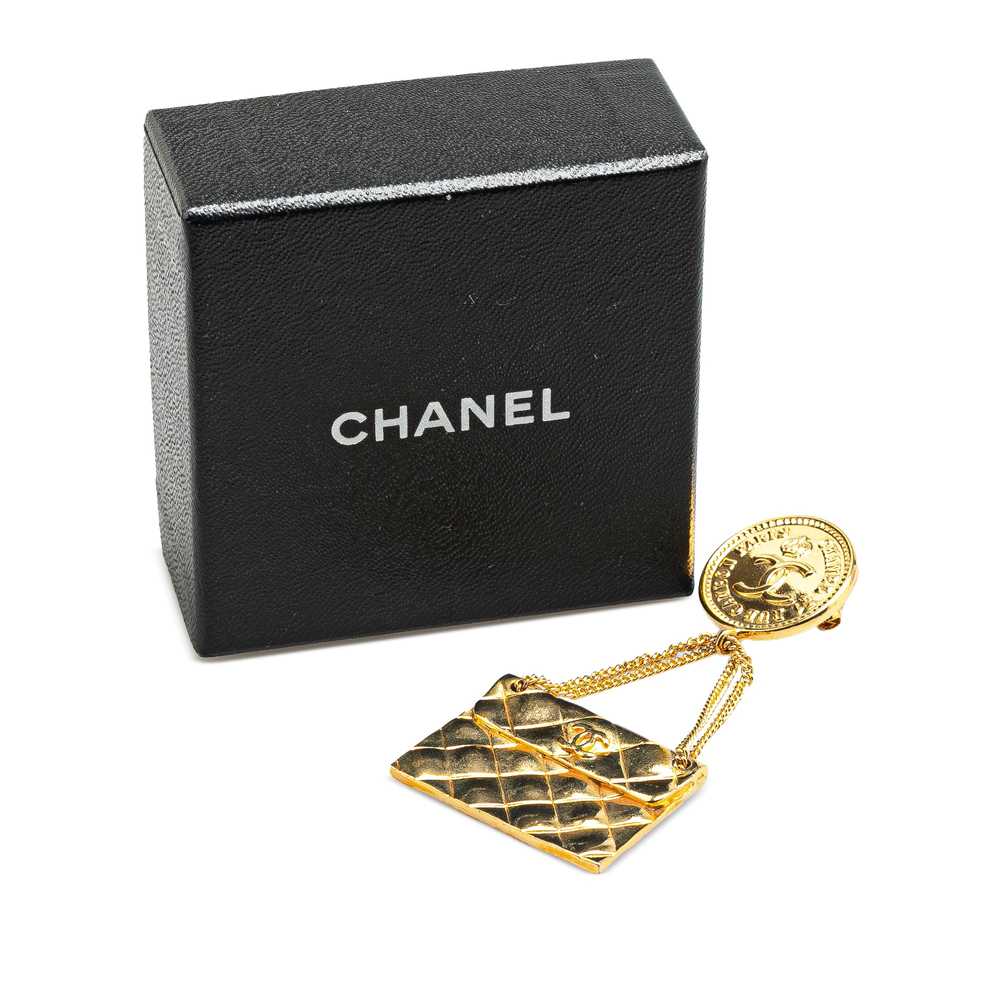 Gold Chanel Gold Plated CC Quilted Flap Bag Brooch - image 4
