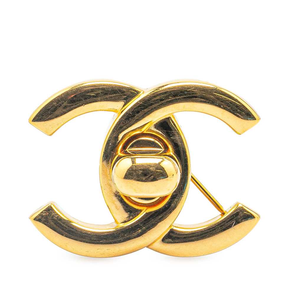Gold Chanel Gold Plated CC Turn-Lock Brooch - image 1