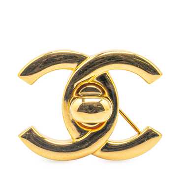 Gold Chanel Gold Plated CC Turn-Lock Brooch - image 1