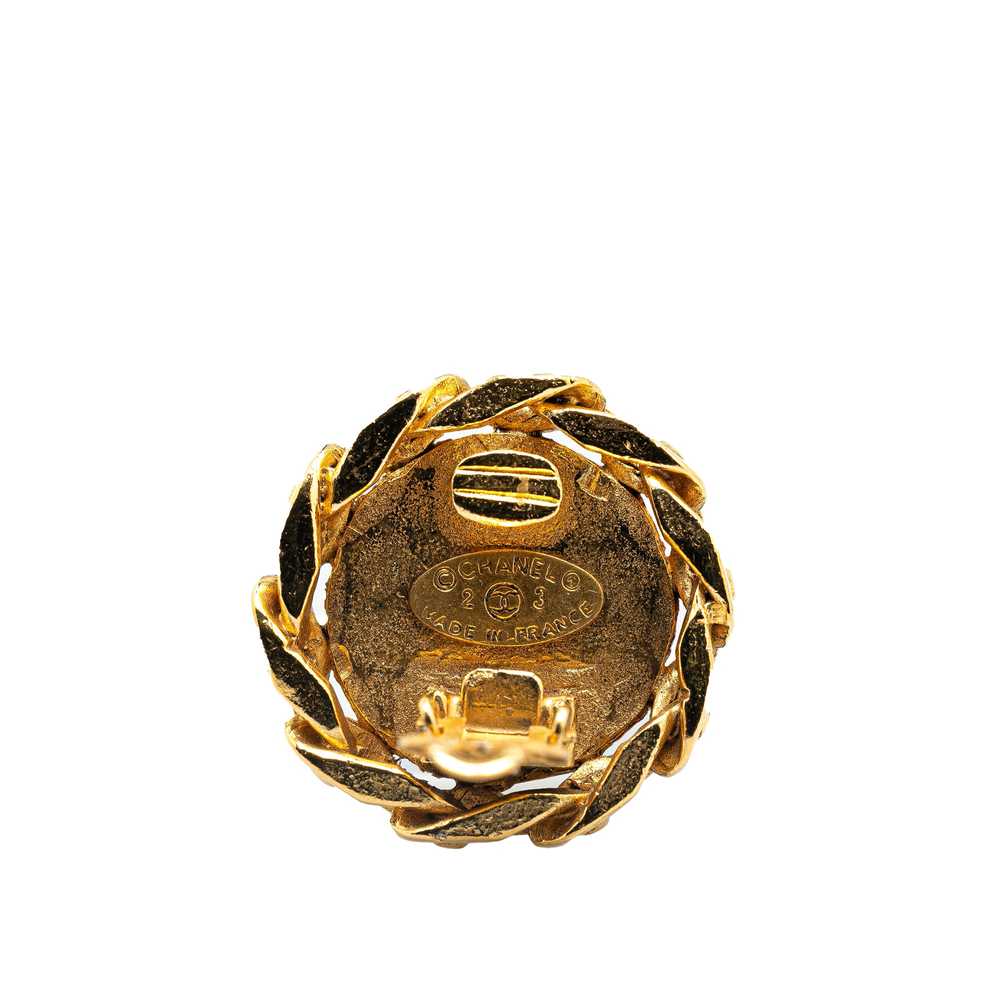 Gold Chanel Gold Plated Rhinestone CC Clip On Ear… - image 3