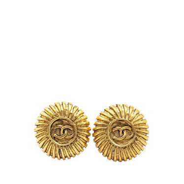 Gold Chanel Gold Plated CC Round Clip on Earrings - image 1