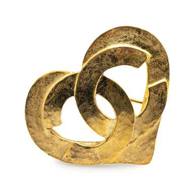 Gold Chanel Gold Plated CC Heart Brooch - image 1