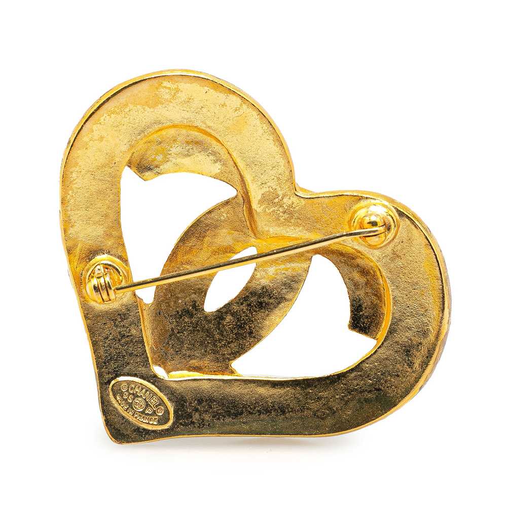Gold Chanel Gold Plated CC Heart Brooch - image 2