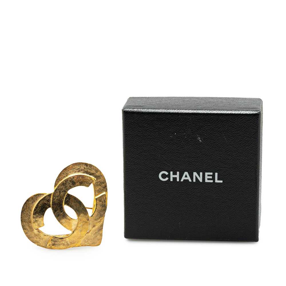 Gold Chanel Gold Plated CC Heart Brooch - image 4