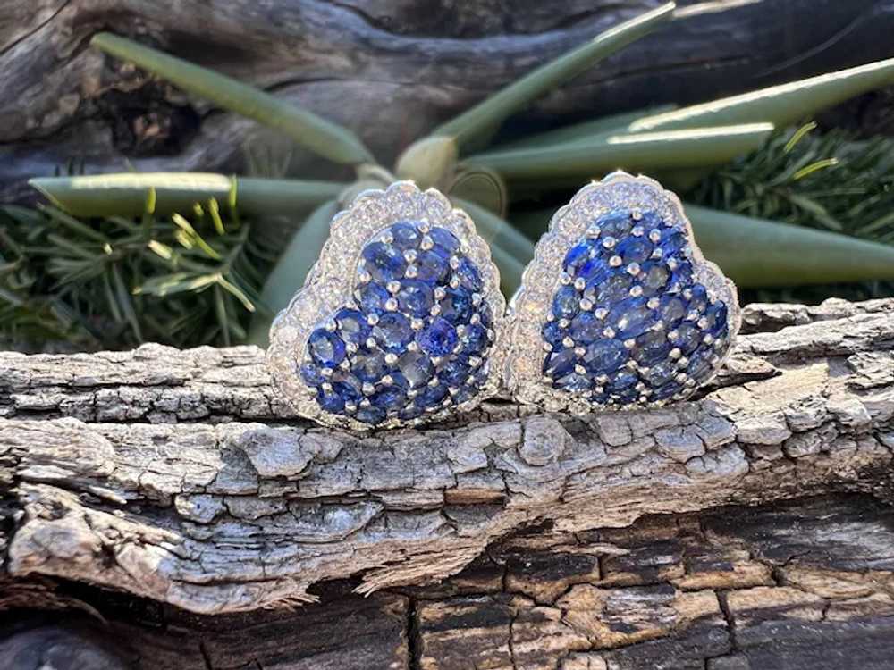 18K White Gold Sapphire and Diamond Heart Earrings - image 10