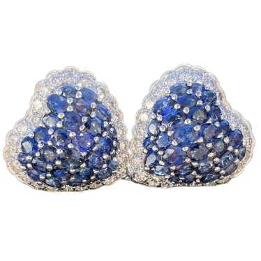 18K White Gold Sapphire and Diamond Heart Earrings - image 1