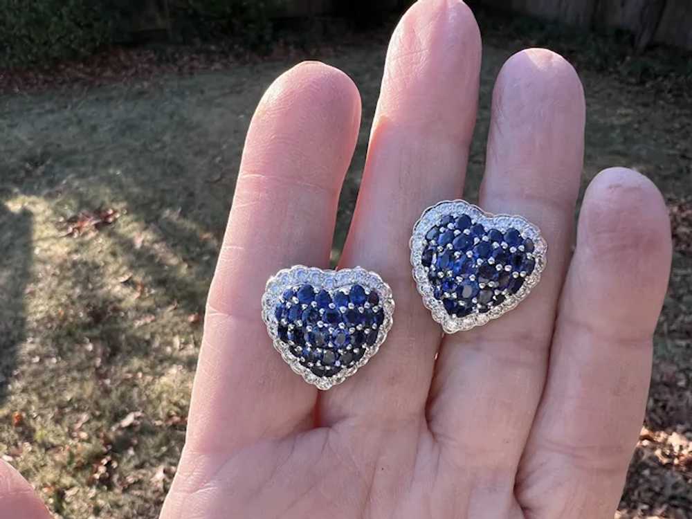18K White Gold Sapphire and Diamond Heart Earrings - image 4