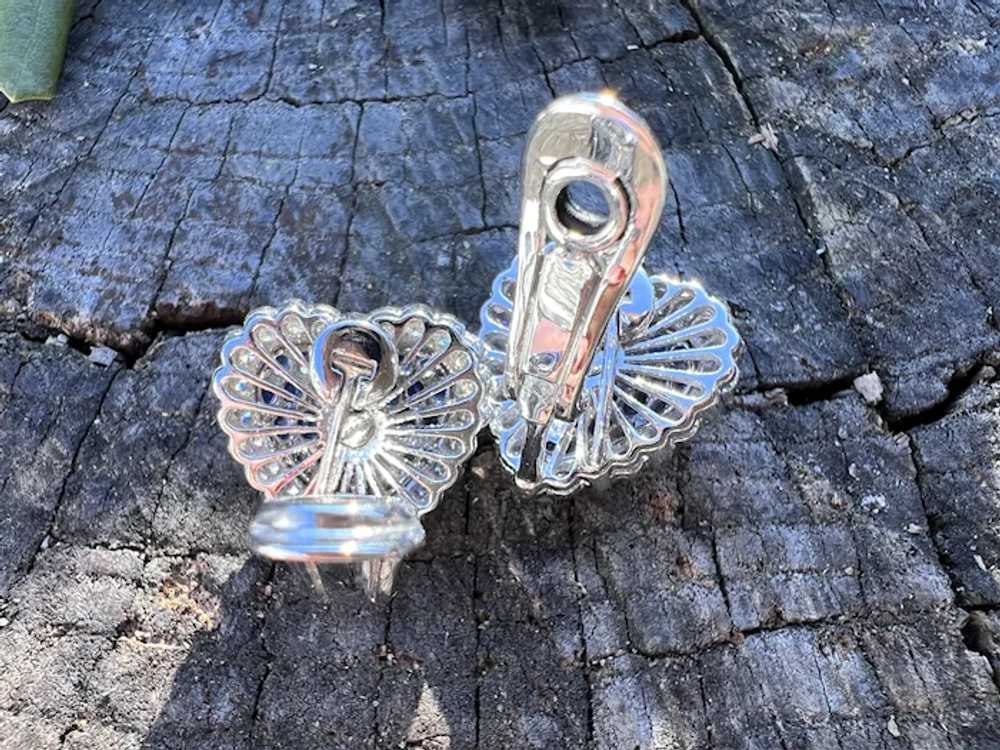 18K White Gold Sapphire and Diamond Heart Earrings - image 7