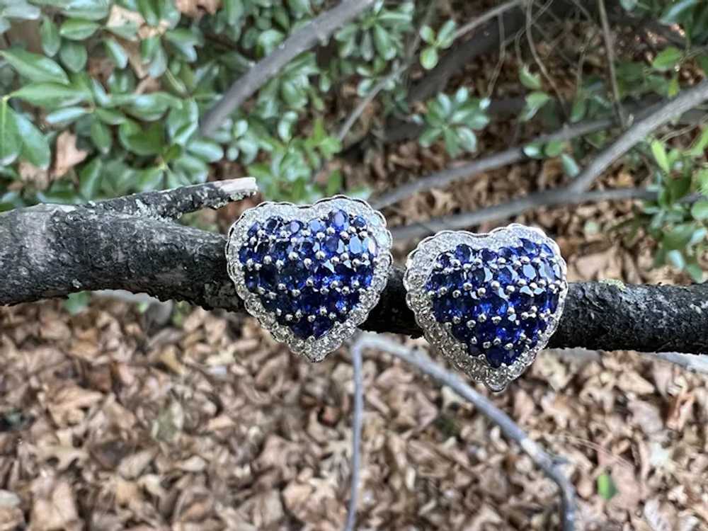18K White Gold Sapphire and Diamond Heart Earrings - image 8