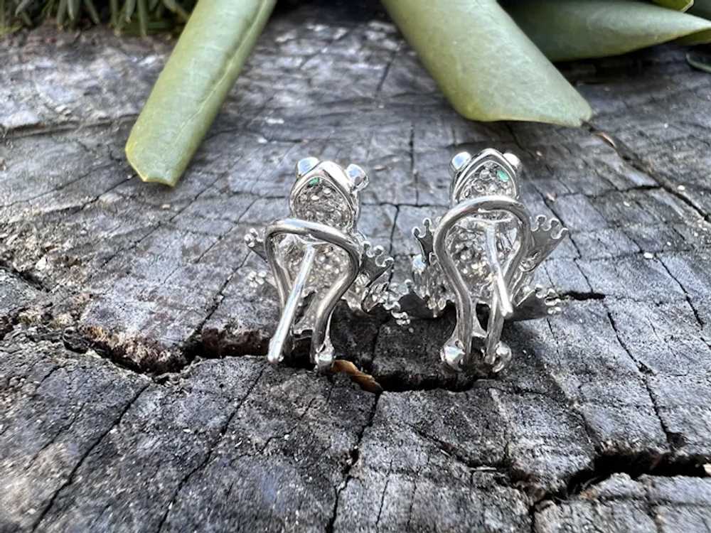 18K White Gold Diamond Frog Earrings - image 10