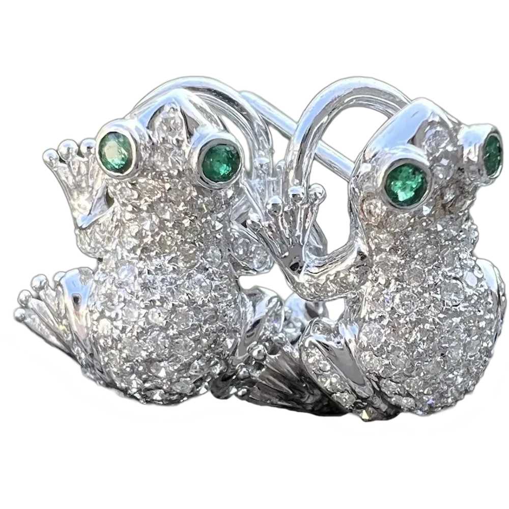 18K White Gold Diamond Frog Earrings - image 1