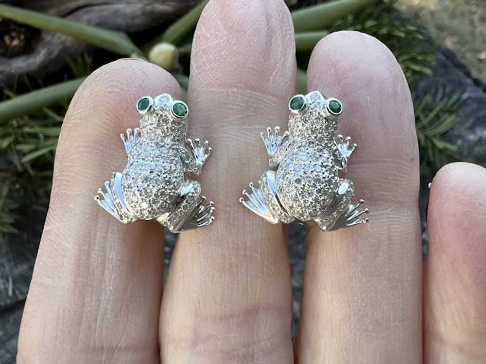18K White Gold Diamond Frog Earrings - image 4
