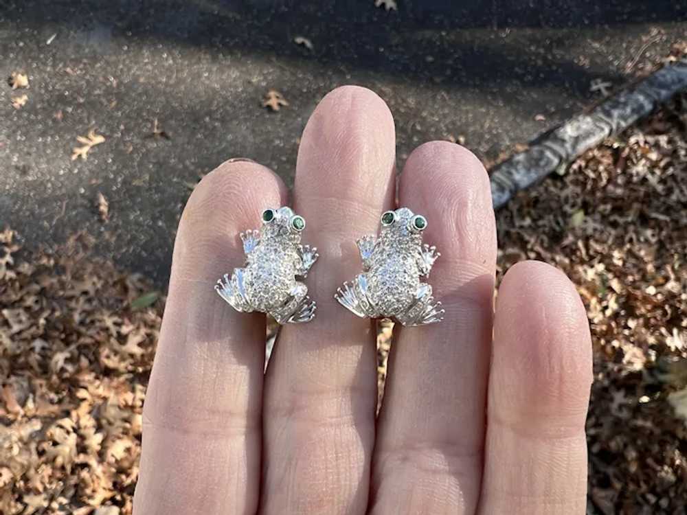 18K White Gold Diamond Frog Earrings - image 5