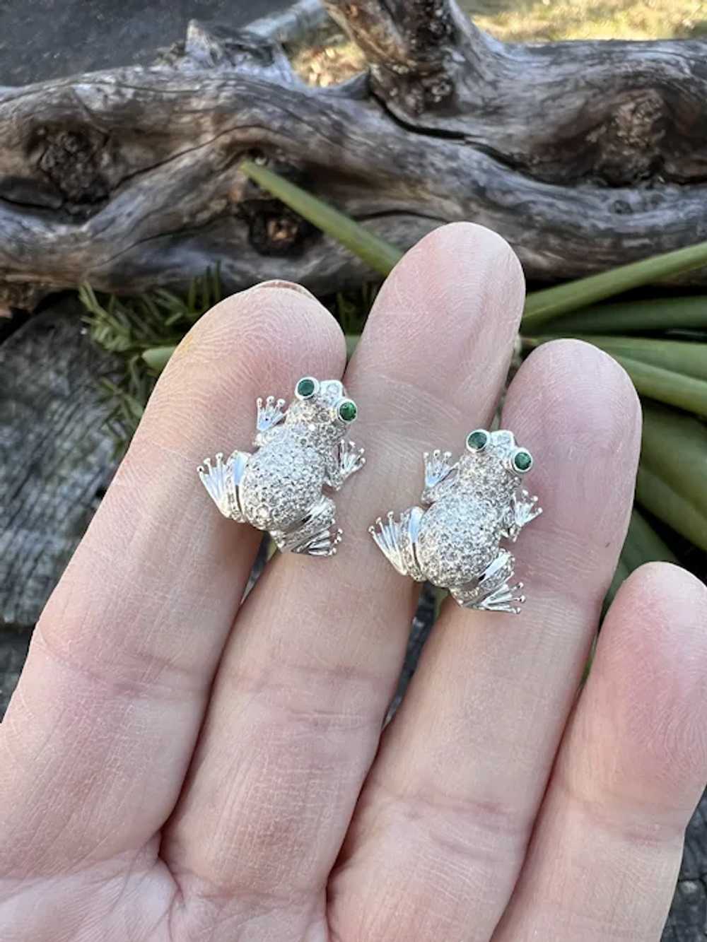 18K White Gold Diamond Frog Earrings - image 6
