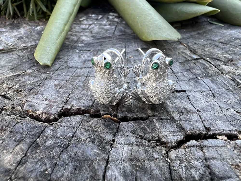 18K White Gold Diamond Frog Earrings - image 7