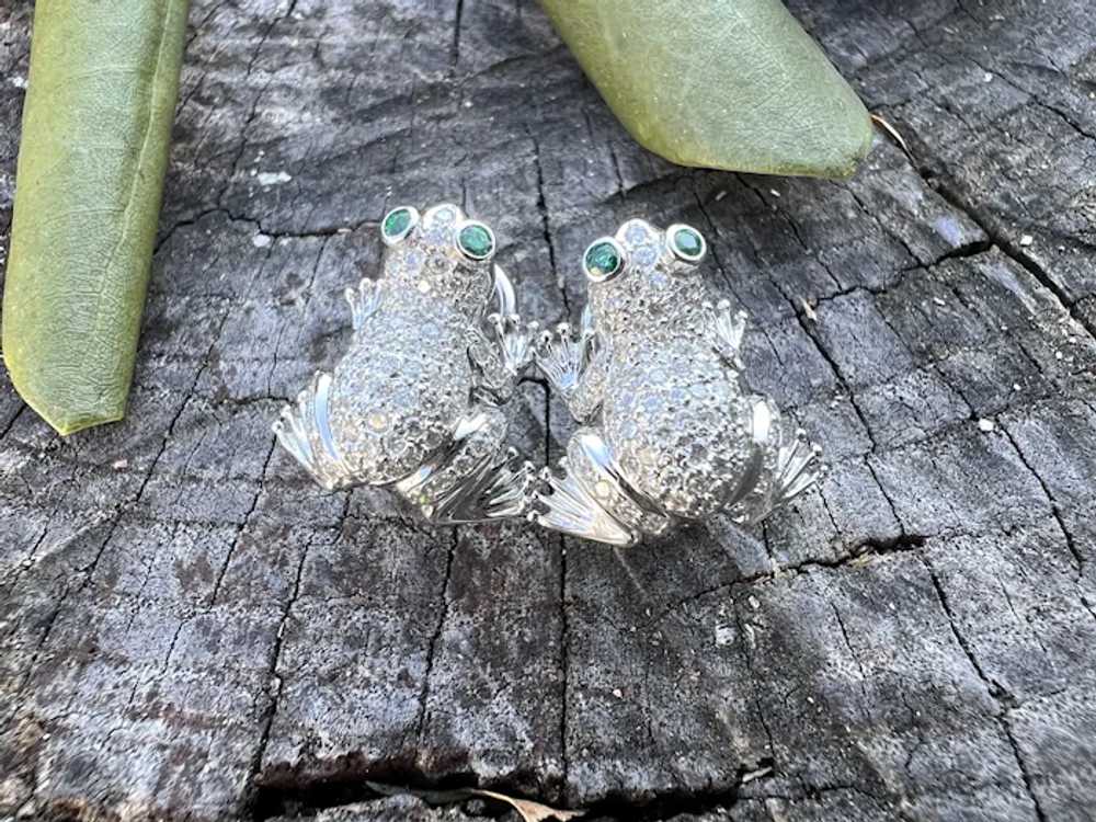 18K White Gold Diamond Frog Earrings - image 8