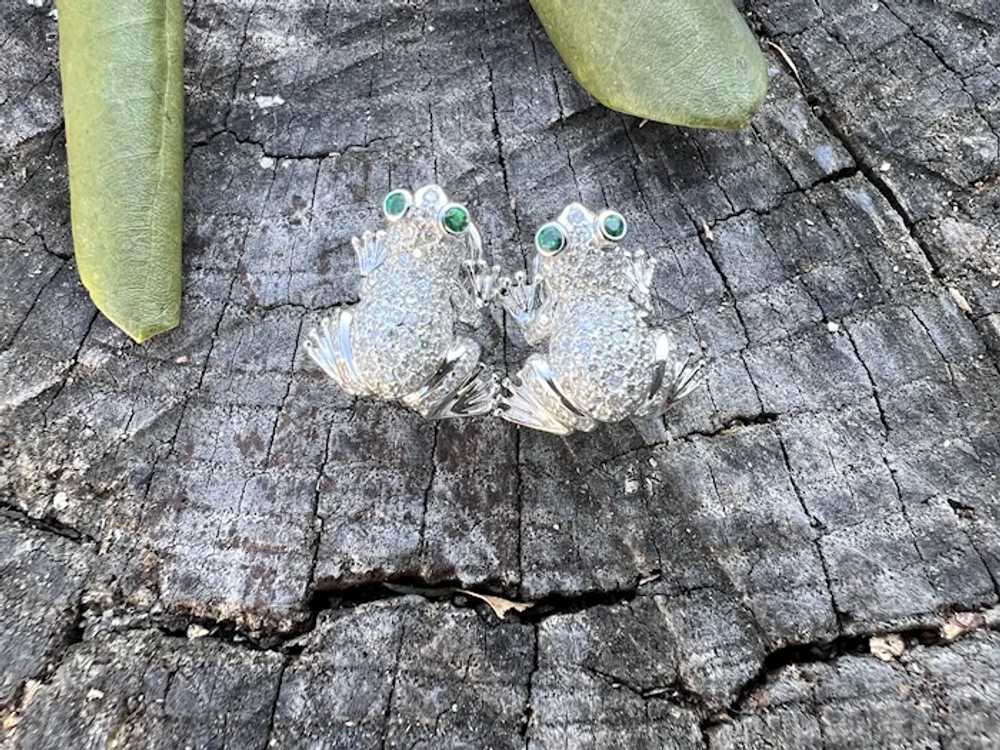 18K White Gold Diamond Frog Earrings - image 9