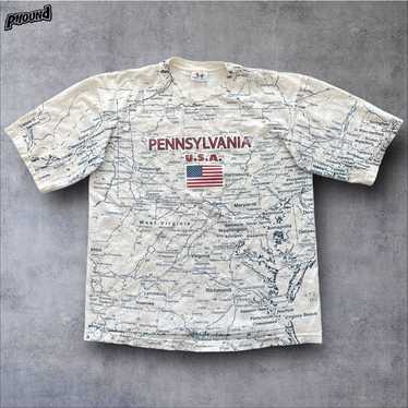 Tee Jays Vtg Pennsylvania Map All Over Print T-Sh… - image 1