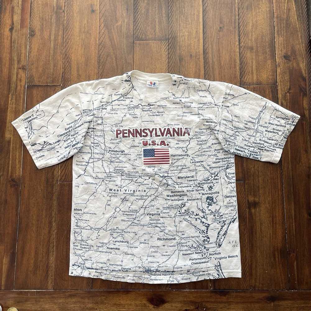 Tee Jays Vtg Pennsylvania Map All Over Print T-Sh… - image 3