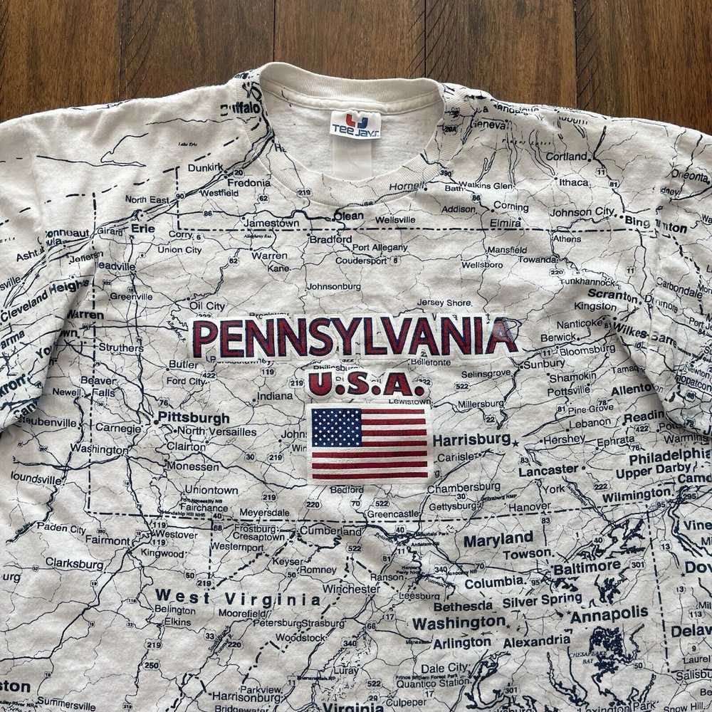 Tee Jays Vtg Pennsylvania Map All Over Print T-Sh… - image 4