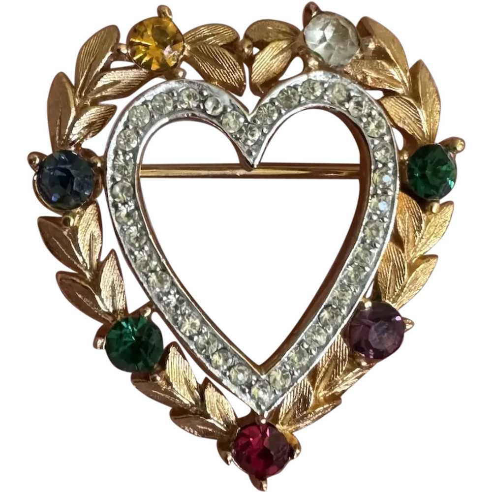 Vintage Crown Trifari Signed Heart Multi- Color R… - image 1