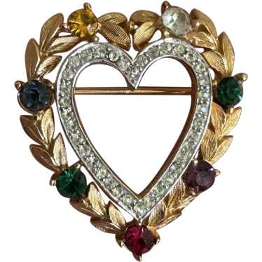 Vintage Crown Trifari Signed Heart Multi- Color R… - image 1