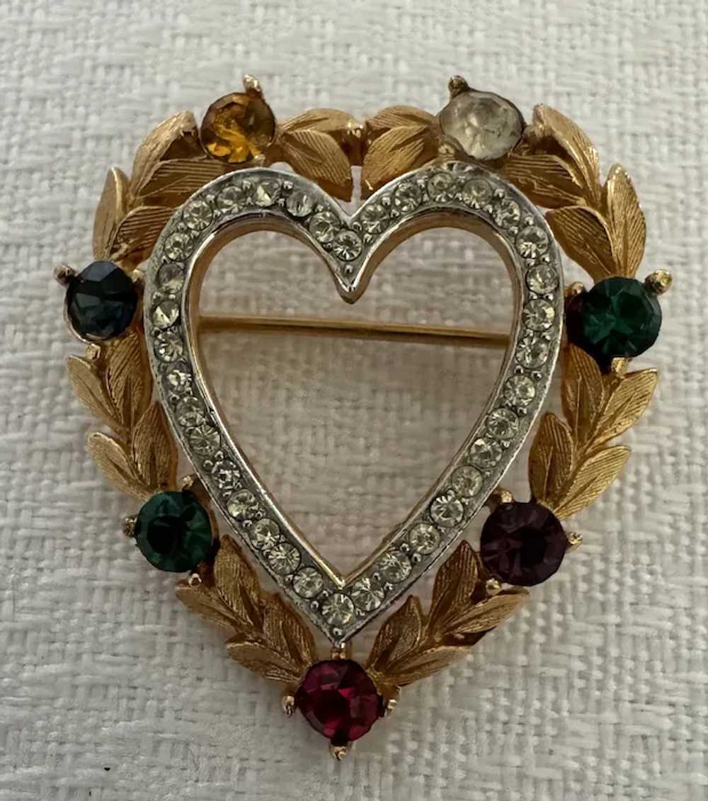 Vintage Crown Trifari Signed Heart Multi- Color R… - image 2
