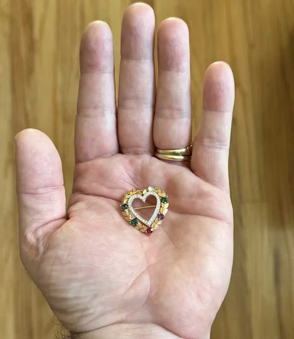 Vintage Crown Trifari Signed Heart Multi- Color R… - image 3