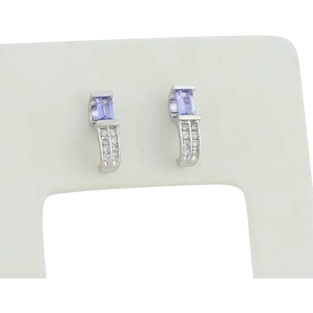 14k White Gold Natural Tanzanite & Diamond Earrin… - image 1