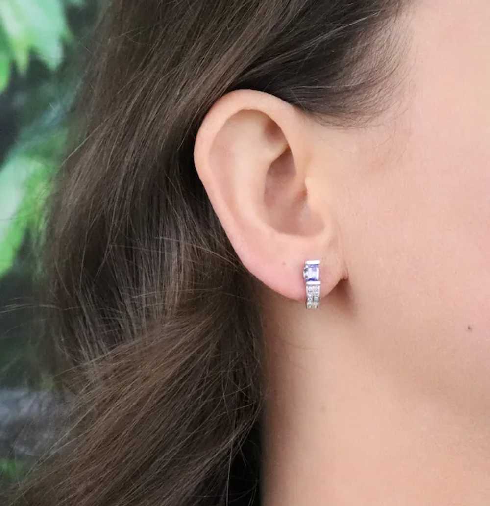 14k White Gold Natural Tanzanite & Diamond Earrin… - image 3