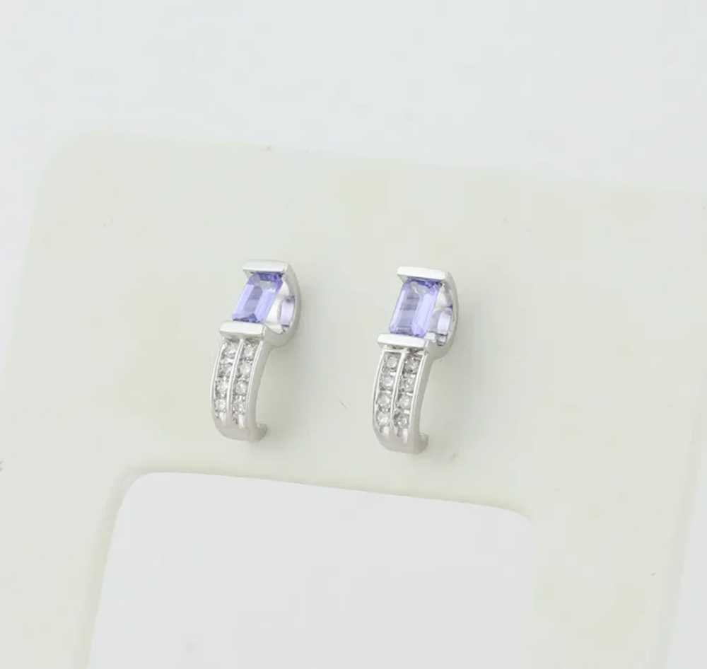 14k White Gold Natural Tanzanite & Diamond Earrin… - image 5