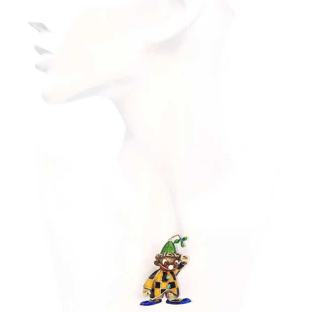 Vintage 14K Yellow Gold Enamel Harlequin Clown Br… - image 2