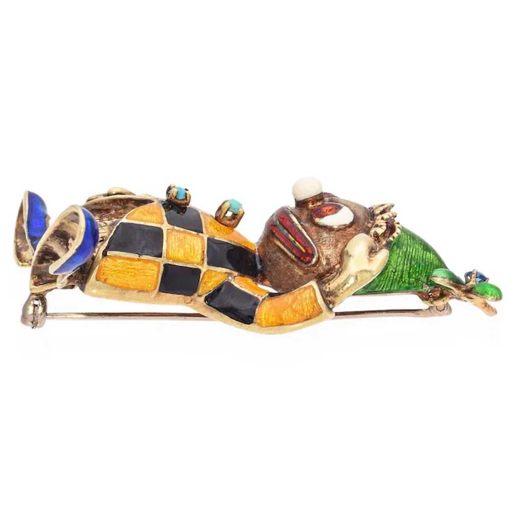 Vintage 14K Yellow Gold Enamel Harlequin Clown Br… - image 3