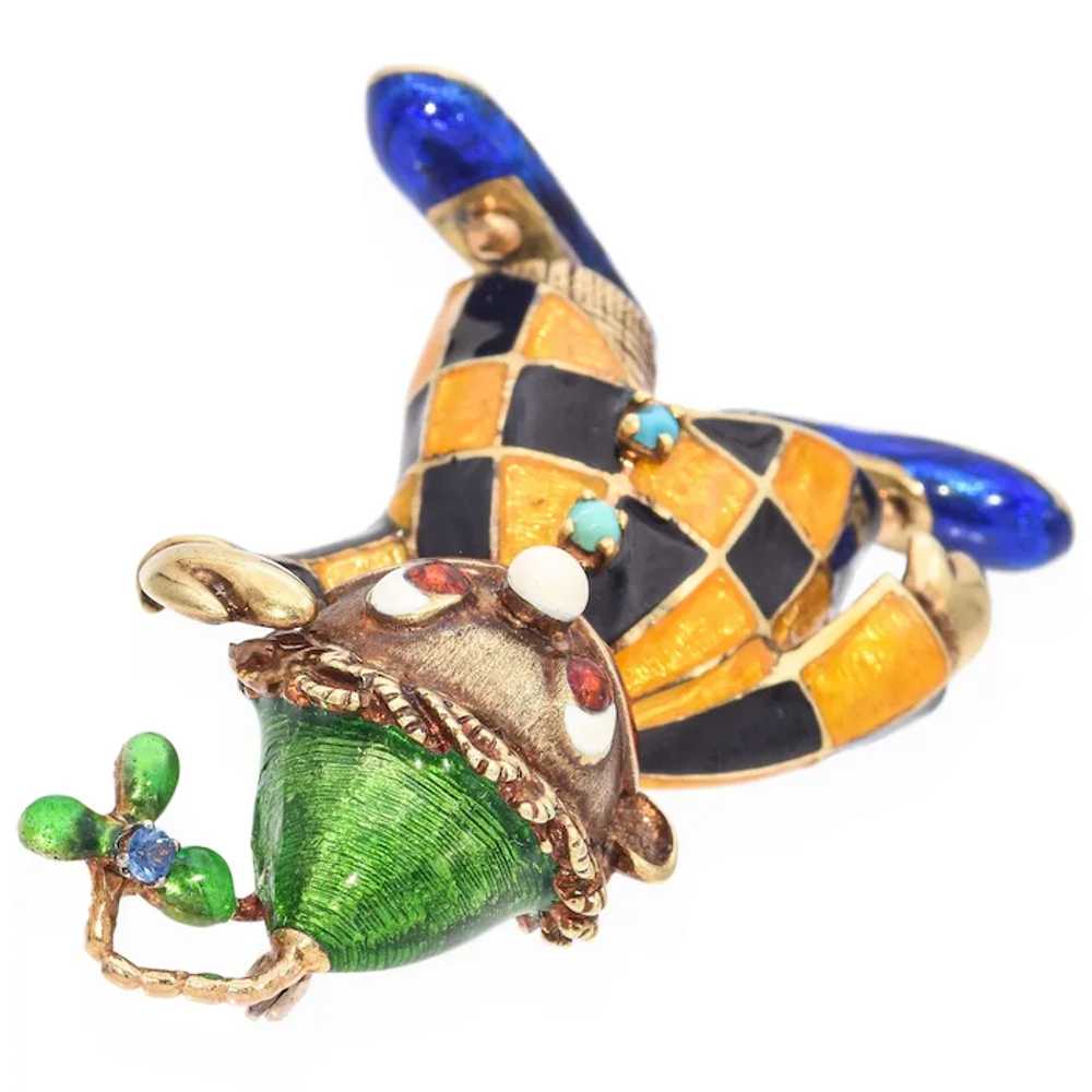 Vintage 14K Yellow Gold Enamel Harlequin Clown Br… - image 4