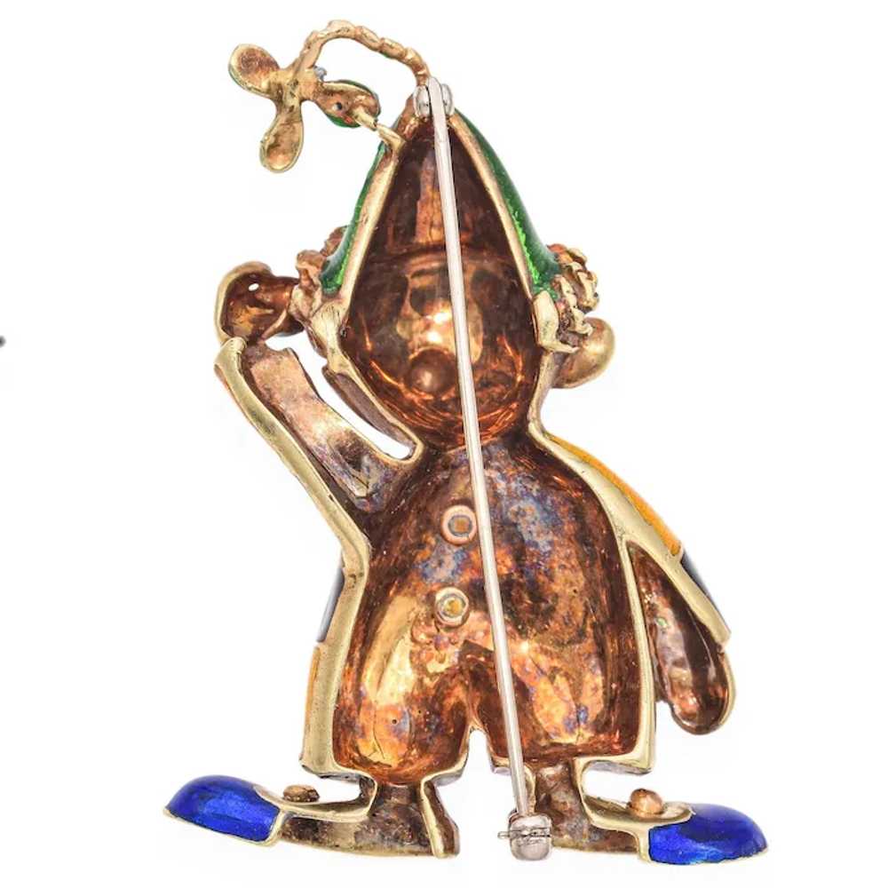 Vintage 14K Yellow Gold Enamel Harlequin Clown Br… - image 5