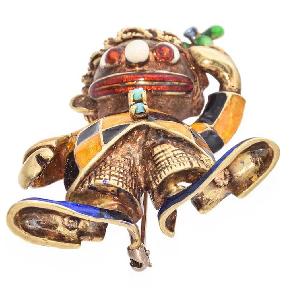 Vintage 14K Yellow Gold Enamel Harlequin Clown Br… - image 6