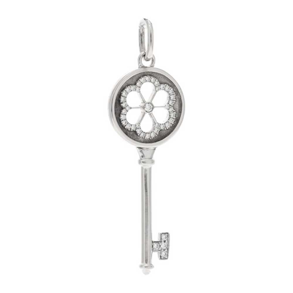 TIFFANY 18K White Gold Diamond Blossom Key Pendant - image 1