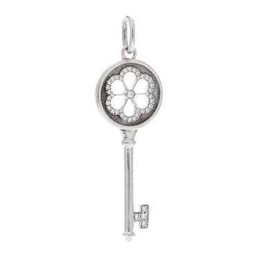 TIFFANY 18K White Gold Diamond Blossom Key Pendant - image 1