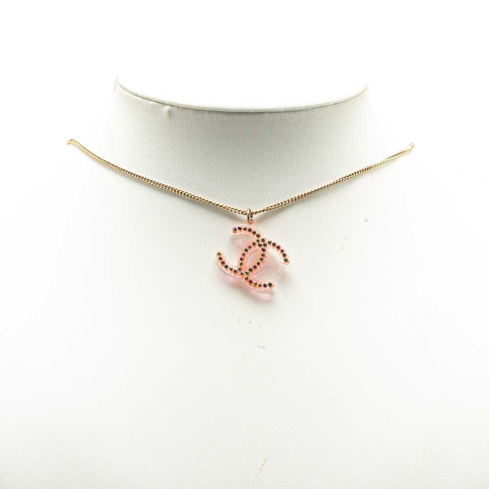 Gold Chanel Gold Plated Resin Crystal Pendant Nec… - image 4